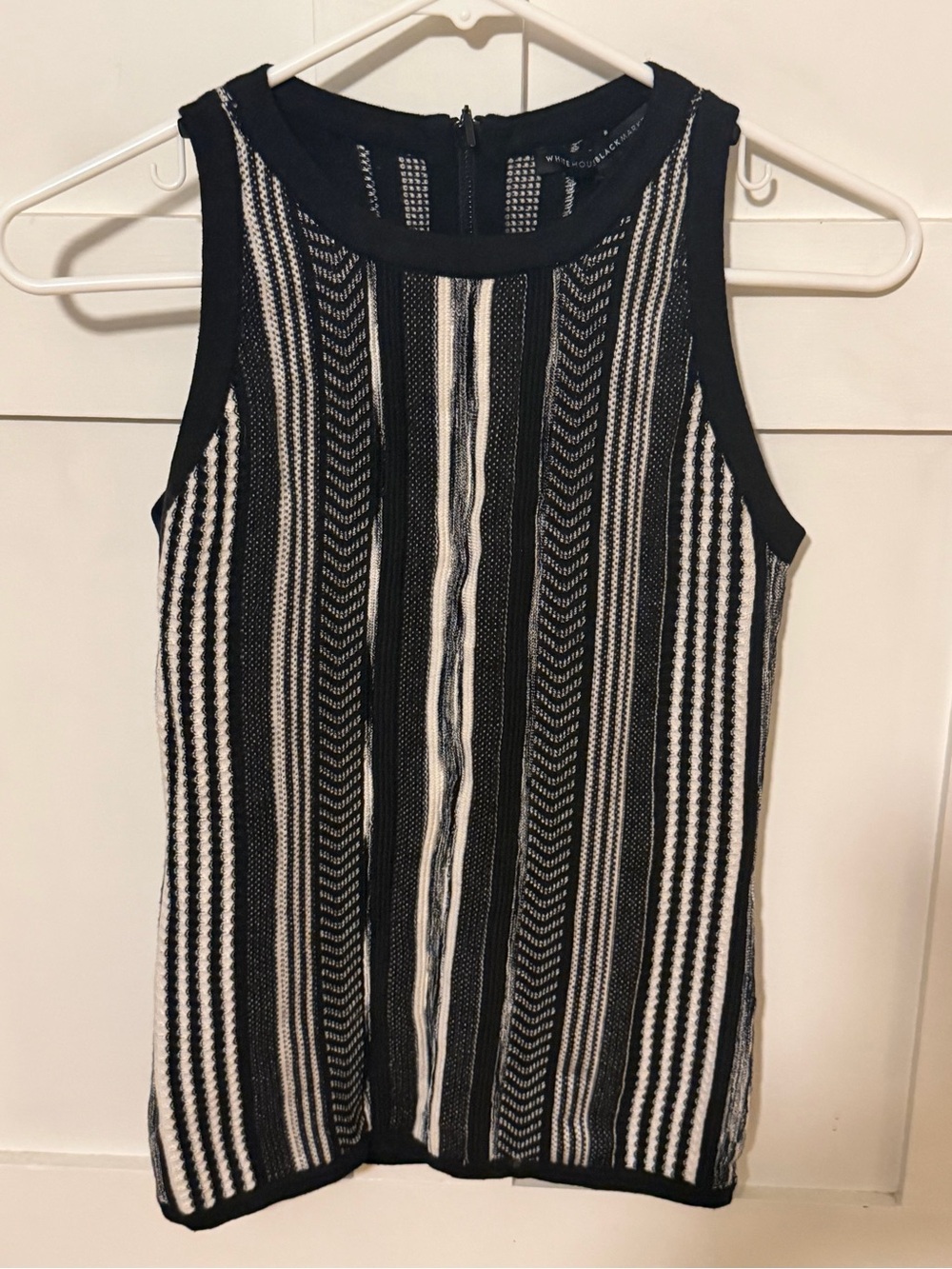 White House Black Market Black and White Striped Sleeveless Knit Tank